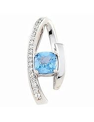 14K White Gold Antique Square Cut Sky Blue Topaz and Diamond Pendant -- LIFETIME WARRANTY