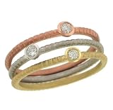 3 Tri Colored Rings with Round Bezel Diamonds .16cttw