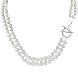 Sterling Silver 2-Row White Freshwater Cultured Pearl Necklace (6.5-7mm), 19