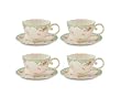 Gracie China Vintage Green Rose Porcelain 7-Ounce Tea Cup and Saucer with Gold Trim, Set of 4
