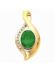 14K Yellow Gold Oval Cut Chatham Created Emerald Pendant -- LIFETIME WARRANTY