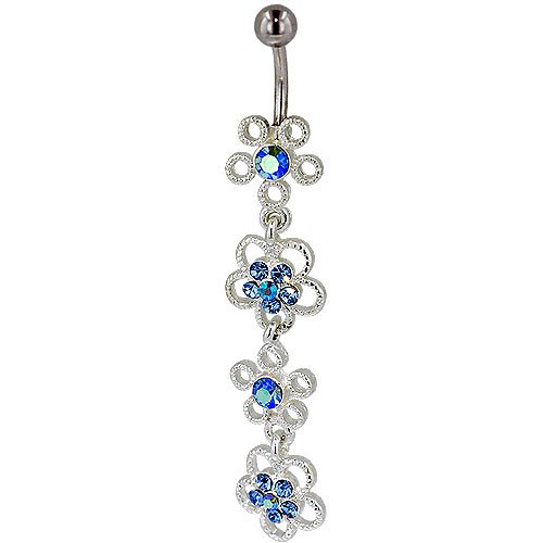 Pugster Belly Navel Ring Light Blue Crystal Flowers Dangle March Fashion Belly Navel Ring Body Jewelry