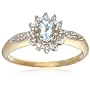 Ladies Aquamarine & Diamond Cluster Ring, 9 Carat Yellow Gold set with 0.15  Carat Total Diamond Weight