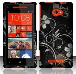 Rubberized Design Cover compatible with HTC Windows Phone 8X 6990/Zenith, White Flowers