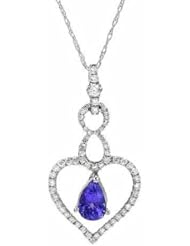14K White Gold Tanzanite and Diamond Heart Shaped Pendant -- LIFETIME WARRANTY