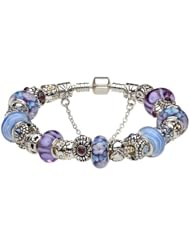 2013 Mothers Day Love Gifts European Purple and Blue Murano Glass Beads Charm Beaded Complete Silver Plated Bracelets Jewelry Jewellery compatible with pandora