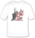 T-shirt with ham, tower, pig, animal, radio