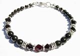January Garnet Birthstone Beaded Pearl Bracelet- Sterling Silver Swarovski Crystal Bracelets