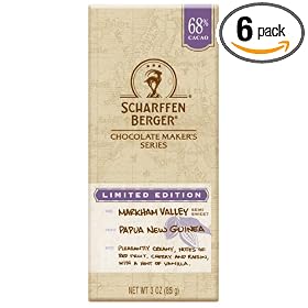 Scharffen Berger Chocolate Bar, Markham Valley Semi-Sweet (68% Cacao), 3-Ounce Bars (Pack of 6)