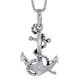 Sterling Silver Anchor Pendant, 7/8 in. (22mm) tall