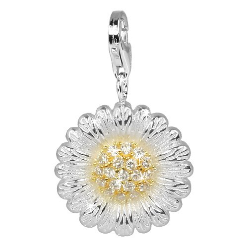 SilberDream 925 Sterling Silber Charm Blume Gerbera Anhänger für Ketten Armband Ohrring FC4118 Silber Charm