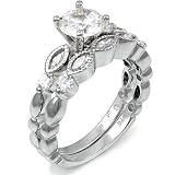 Sterling Silver Cubic Zirconia CZ Wedding Engagement Ring Set