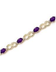14K Yellow Gold Oval Amethyst and Diamond Bracelet by Jewelry Mountain