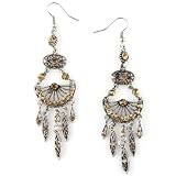 Perforated White Brass Fan Chandelier - Faux Peach Bronze Diamonds - Costume Glamour Earrings