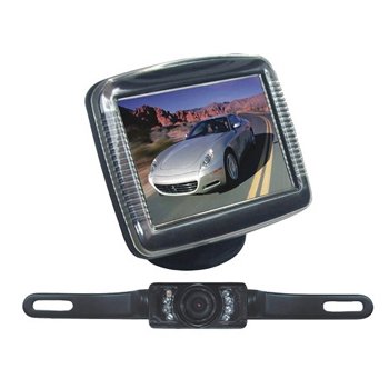 Exclusive Pyle PLCM36 3.5'' Slim TFT LCD Universal Mount Monitor w/ License Plate Mount Rearview Night Vision Backup Camera By PYLE