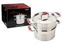 Ethos Hells Kitchen Steamer Set, Stainless Steel Red Handles, 20 cm
