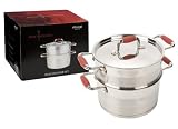 Review Ethos  / Ethos Hells Kitchen 20cm Steamer Set Stainless Steel Red Handles