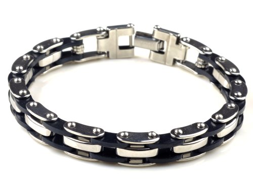 Imixlot Mens Stainless Steel Rubber Bracelet Chain Link Wristband 8.4cm/3.2inch Long