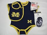 Michigan Wolverines NCAA Infants / Babys / Kids Blue and Yellow Creeper, Bib, and Bootie Set