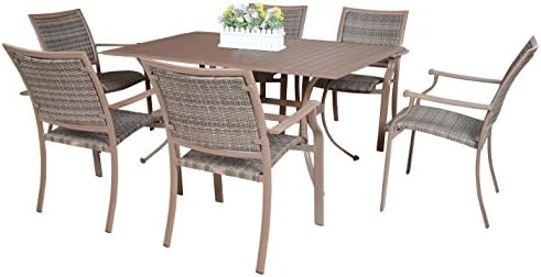 Panama Jack Outdoor Island Cove 7-Piece Slatted Dining Group, Includes 6 Armchairs and 36 by 60-Inch Rectangular Aluminum Slatted Table
