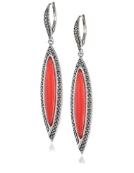 Judith Jack "True Colors" Sterling Silver Marcasite and Coral Linear Drop Earrings