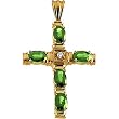 14K Yellow Gold Chatham Created Emerald and Diamond Cross Pendant - 35.00x24.00mm