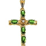 14K Yellow Gold Emerald and Diamond Cross Pendant - 35.00x24.00mm