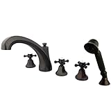 Kingston Brass KS43255BX Metropolitan Roman Tub Filler with Hand Shower and Buckingham Cross Handle,