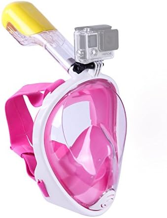 Full Face Diving Mask for Gopro and Action Cameras with Dry Snorkel 180 Degree Seaview Easy Breath Design for Adults, Youths, and Kids Pink by YOCI