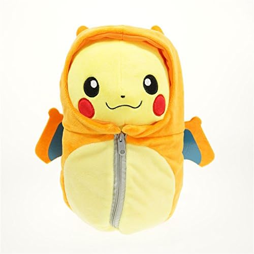 20cm 8" Pokemon Pikachu in Charizard Sleeping Bag Plush Toy Stuffed Doll Figure Open Eyes Ver.