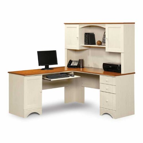 Harbor View Antique Cream Reversible LDesk with Hutch American Cherry/Antique Cream Finish