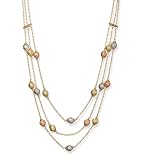 Beaded Tri Color Bib Necklace in 14k Gold