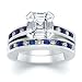 Jewelry : 2.75 CT ASSCHER DIAMOND W ROUND BLUE SAPPHIRE RING SET