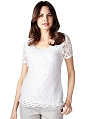 Per Una Cotton Rich Floral Lace T-Shirt