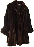 2094 Womens Plus Size 22W Chestnut Color New Real Sheared Canadian Beaver Fur Swing Coat Shawl Collar Roll Up Cuff Hook Clasp Front Closure Polyester Lining Inside Pocket Slash Outside Pocket