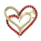 Gold Tone Red Rhinestone Heart Pin Brooch