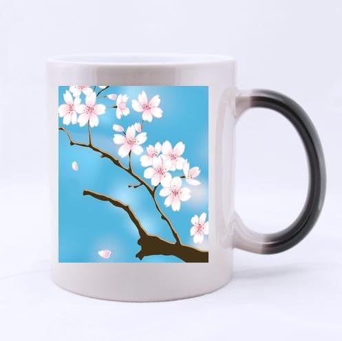 Fashionable Personalized Cherry Blossoms With Blue Background Pattern 100% Ceramic 11-Ounce Morphing Mug