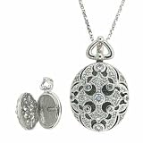 Sterling Silver Simulated Diamond CZ Filigree Cross Locket