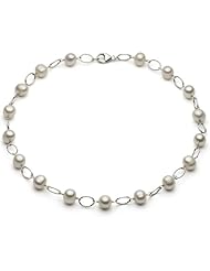 Sterling Silver 7-8mm White Freshwater Pearl Oval Link Necklace 18" Length Secured with Lobster Clasp.