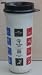 Collectible Plastic Ivory Travel Drinking Coffee / Tea Mug Cup with UPS and Sydney 2000 Worldwide Olympic Partner printed in brown with brown plastic lid for straw / has Olympic symbols in blue, brown, orange and green squares - 22 oz - 7 3/4 inches tall x 3 1/4 inches in diameter