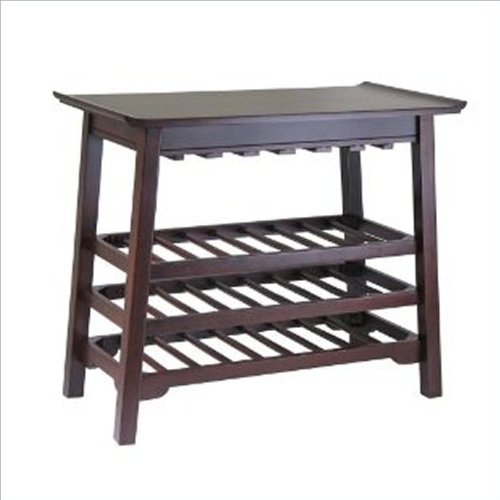 Winsome Chinois Console Wine Table with Glass Rack in Walnut
