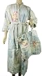 Fine Blue roses floral cotton Terry cloth Lined French bathrobe with travel pouch