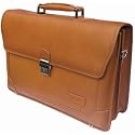 The 'Accountant' Single Clasp Flapover Leather Briefcase with  Laptop Compartment