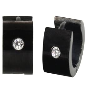 7mm Black Stainless Steel Cubic Zirconia Huggie Hoop Earrings
