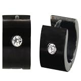 7mm Black Stainless Steel Cubic Zirconia Huggie Hoop Earrings