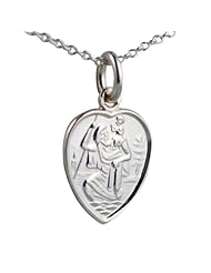 British Jewellery Workshops Silver 15x13mm heart St Christopher with Rolo chain