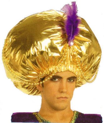 Golden Turban w/ Beads Costume Accessory
