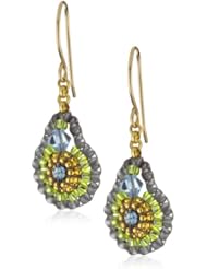 Miguel Ases Blue Green Bead 14k Gold Filled Mini Tear Drop Earrings