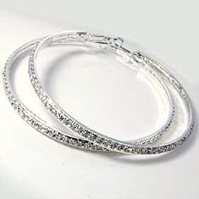 Beautiful Large and Blingy ICE Crystal Lined Hoop Earrings Silver Tone by Christina Collection You...