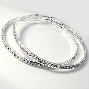 Beautiful Large and Blingy ICE Crystal Lined Hoop Earrings Silver Tone by Christina Collection You...